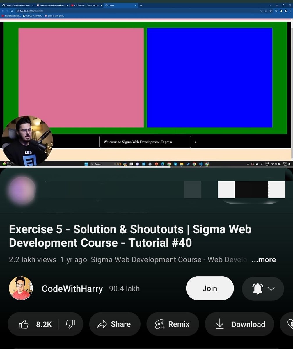 vinayaksharma05's tweet image. I already have solved the exercise 5.
Now, Cross Checking my solution with @codewithharry solution.
Mine was not responsive.
#FrontendDeveloper
#FrontendDevelopment
#WebDeveloper
#WebDesign
#WebDevelopment
#HTML
#CSS
#JavaScript
#ReactJS
#NextJS
#TailwindCSS