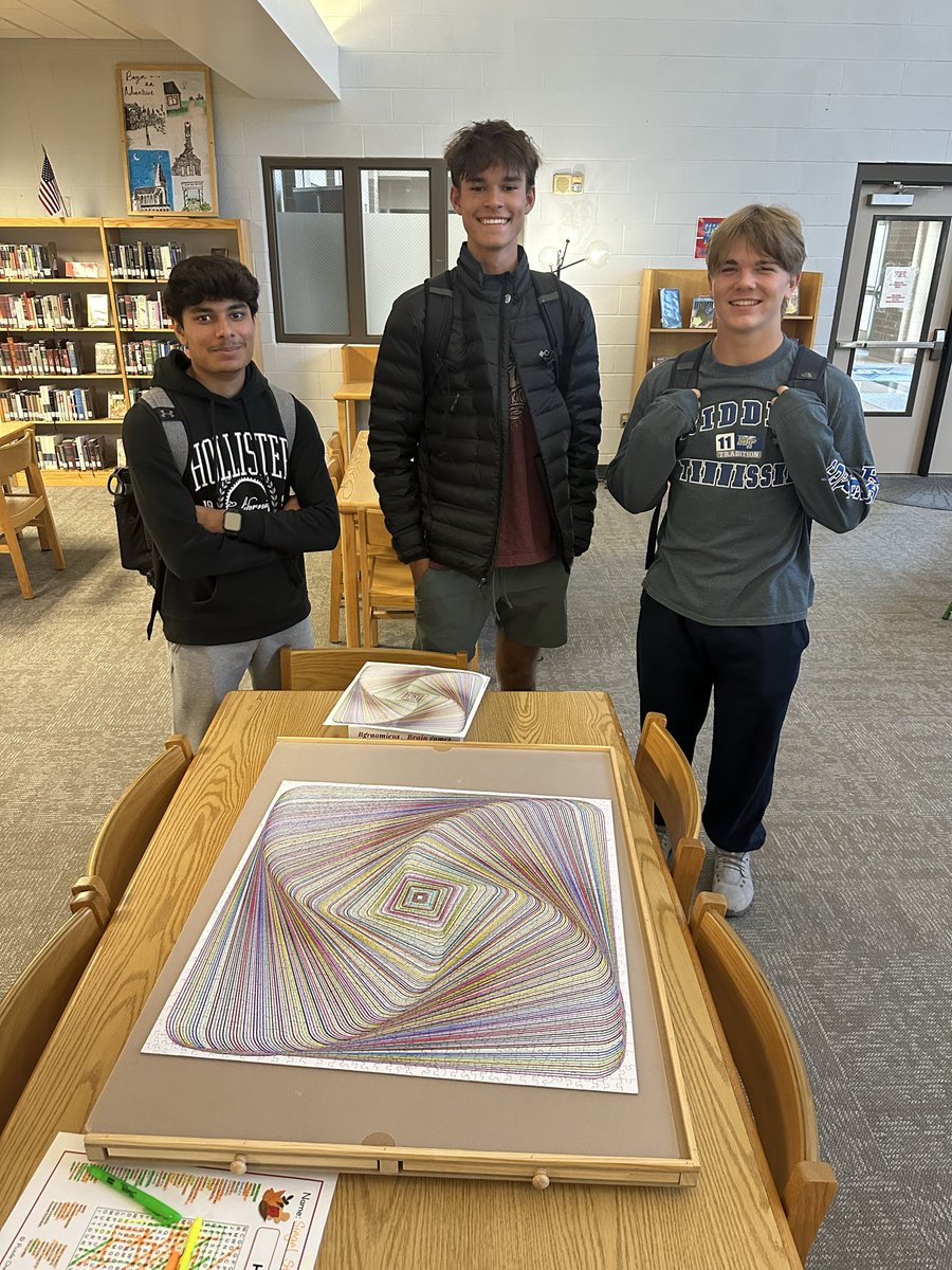 SiegelLibrary's tweet image. This trio spent quality time tackling one of our most challenging puzzles! We love providing fun ways for students and staff to relax with jumbo word searches, mazes, coloring banners, and more.
