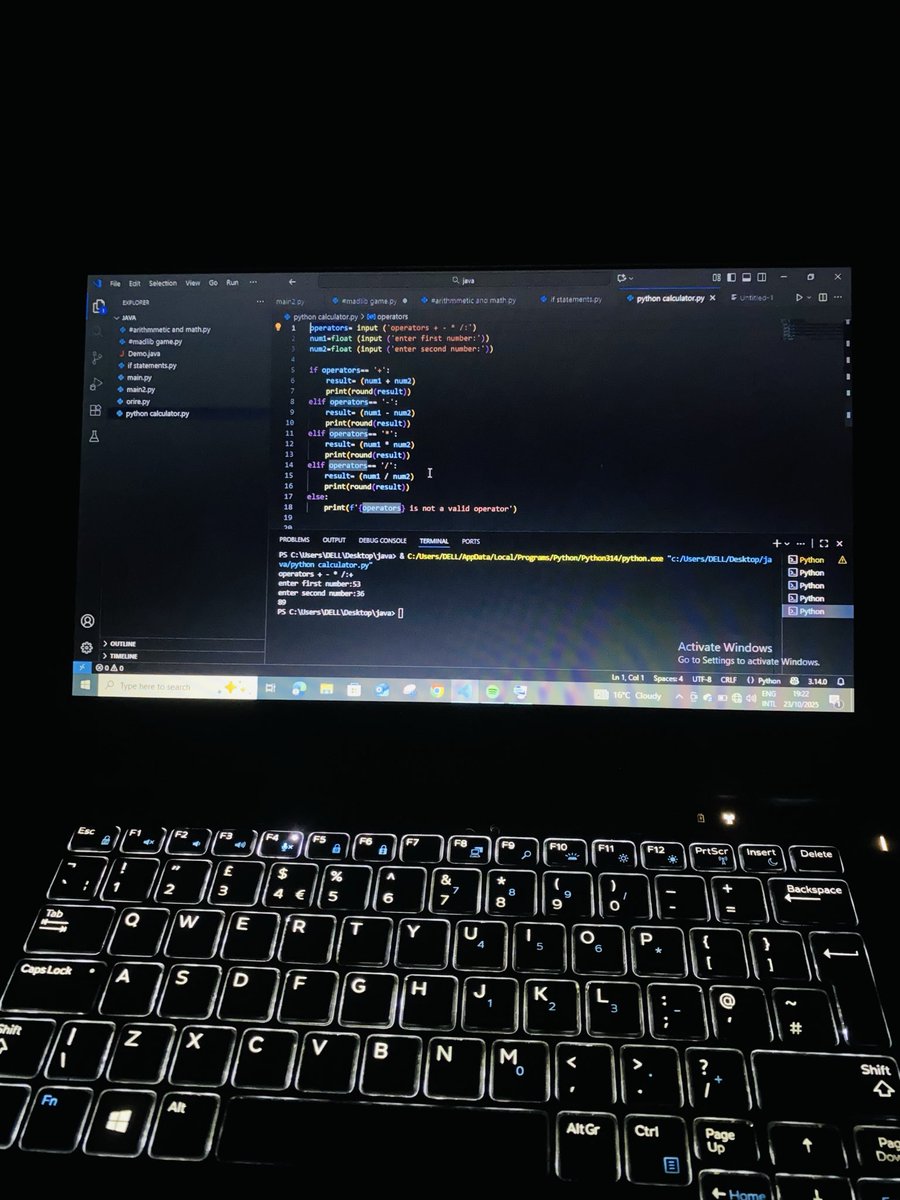 YANGIIboss's tweet image. Day 7 of #100DaysOfCode 
I practiced the python calculator, didn’t do much today because I was busy and my phone was down but guess what, I got myself a power bank today 🎉 so no more low battery and I can do more.