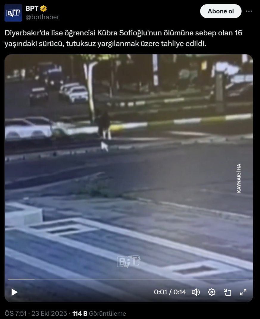 📌 Bugün yaşandı.

Köpeğe çarpan gözaltına alındı.
Çocuğa çarpıp öldüren serbest bırakıldı.

<a href="/Akparti/">AK Parti</a> <a href="/RTErdogan/">Recep Tayyip Erdoğan</a> <a href="/yilmaztunc/">Yılmaz TUNÇ</a> <a href="/adalet_bakanlik/">T.C. Adalet Bakanlığı</a>