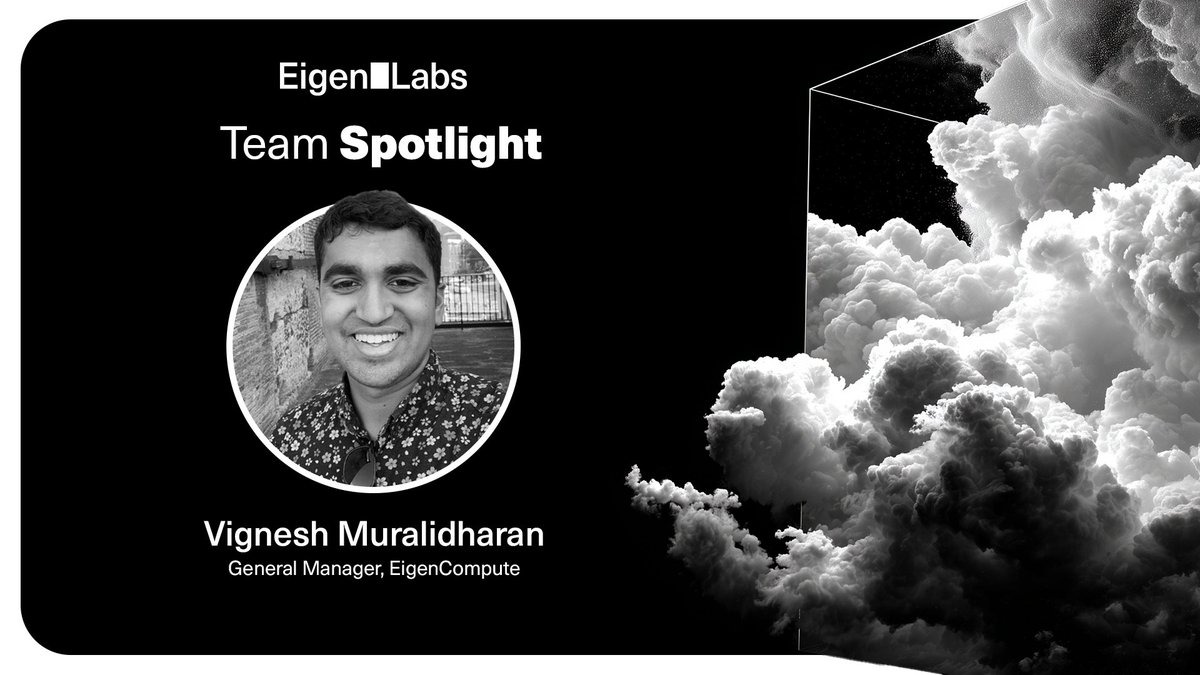eigen_labs's tweet image. At @eigen_labs, our greatest innovation comes from the people building it.

We’re launching Team Spotlights, stories from across Eigen Labs about the builders shaping the future of verifiable compute.

First up: @Viggy_117, General Manager of EigenCompute, @eigenlayer.

Inspired…