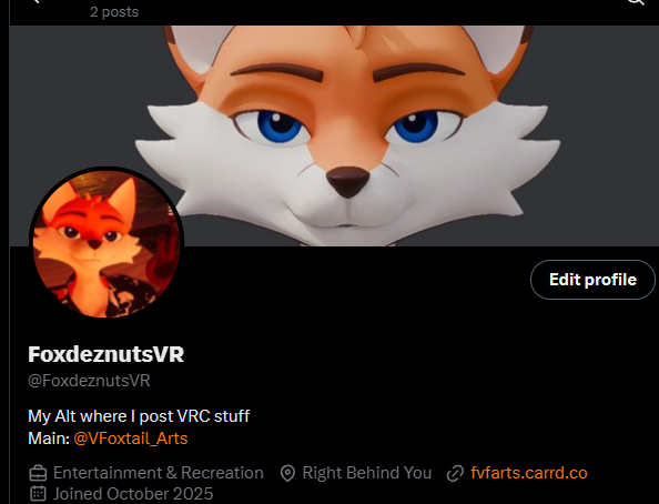 VFoxtail_Arts's tweet photo. I made this silly account to just post my VRC stuff
@FoxdeznutsVR https://t.co/XwbWLttRri
