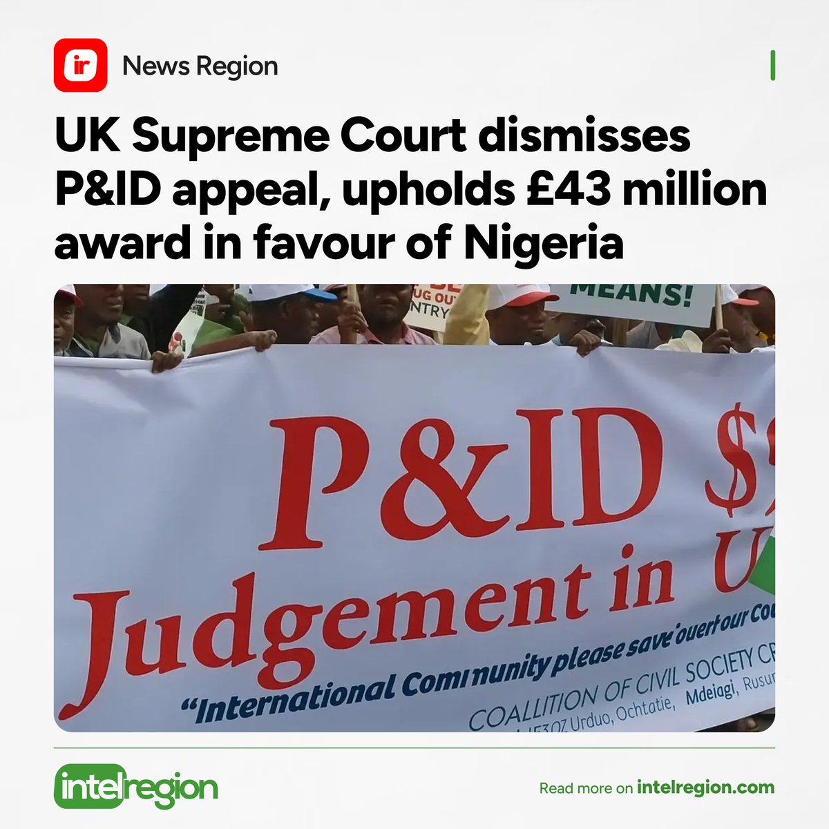 IntelRegion's tweet photo. UK Supreme Court dismisses P&amp;ID appeal, upholds £43 million award in favour of Nigeria
https://t.co/jwD9yey2qX https://t.co/FenOY9sCg1