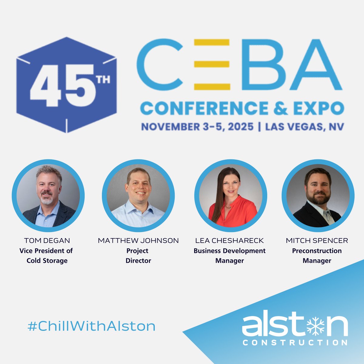 alstonconstruct's tweet image. Are you ready to #ChillwithAlston at @gccaorg CEBA Conference &amp;amp; Expo in Las Vegas? Alston Construction is proud to be a Platinum Sponsor of this year’s event! Connect with our team and learn how we’re building the future of cold storage solutions. We’ll see you in NV on 11/3! ❄️