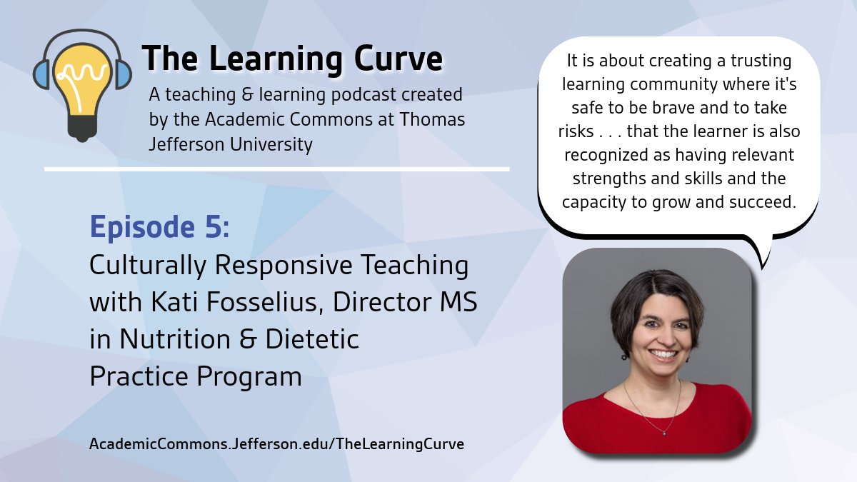 JeffAcCommons's tweet image. TUNE IN: Check out our interview with @JeffersonUniv faculty member Kati Fosselius on ways to create culturally responsive teaching. Listen here for tips and encouragement in your teaching practices:academiccommons.jefferson.edu/thelearningcur… #inclusiveteaching #teachingandlearning