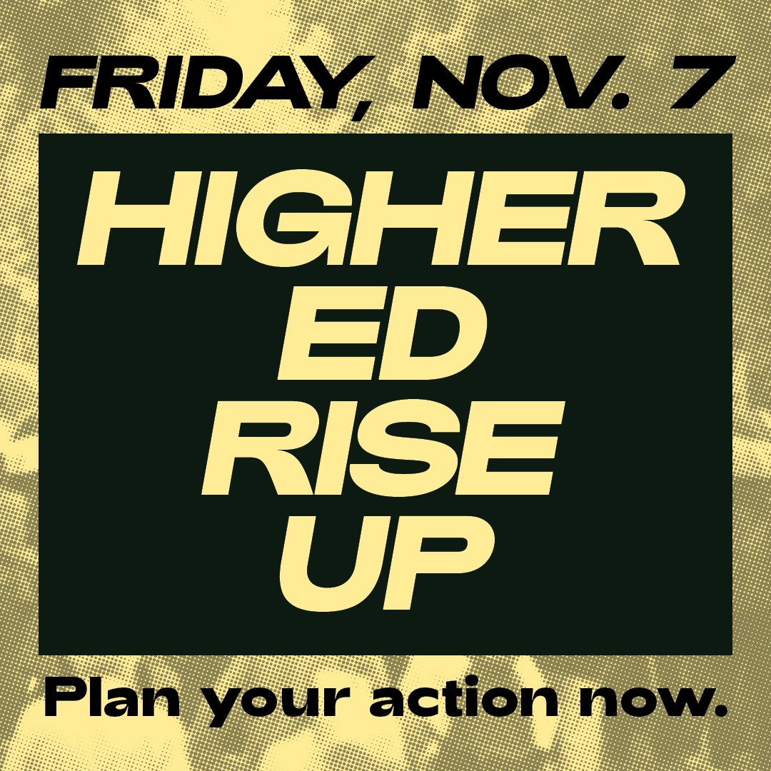 Students, faculty &amp; staff UNITE! Register your action here: docs.google.com/forms/d/1bhu9Q…
This is collaboration between <a href="/sunrisemvmt/">Sunrise Movement 🌅</a> <a href="/AAUP/">American Association of University Professors</a> <a href="/AFTunion/">AFT</a> <a href="/HigherEdLabor/">Higher Education Labor United (HELU)</a> and many many more!!!!!