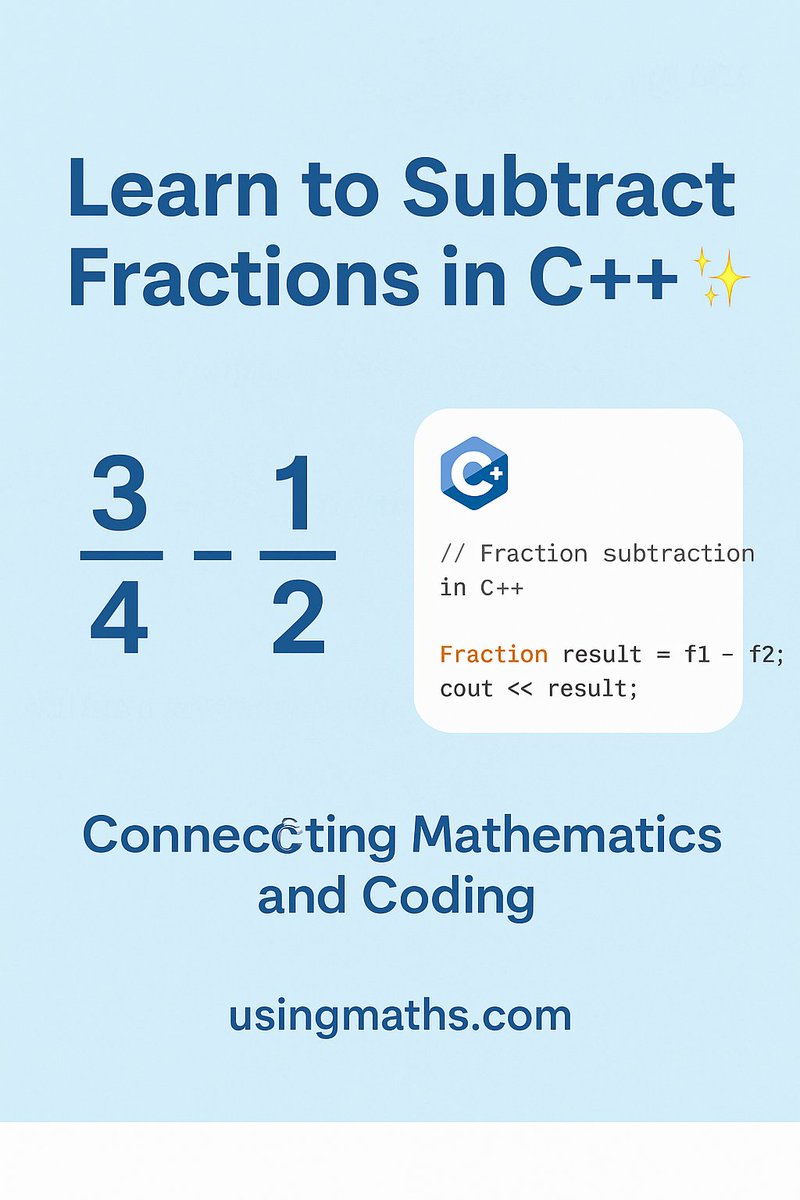 useOfMaths's tweet image. 🧮 Subtracting fractions with C++ just got easier!
Students + Educators → Learn the logic behind math & code.
👉 usingmaths.com/junior_seconda…
#CPlusPlus #STEMLearning #MathsAndCode #UsingMaths