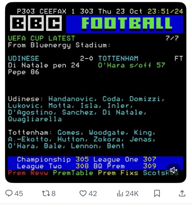 Finally found something that <a href="/Mrjamieohara1/">Jamie Ohara</a> did in football. Well found <a href="/Ceefax303/">Ceefax 303</a> 👏