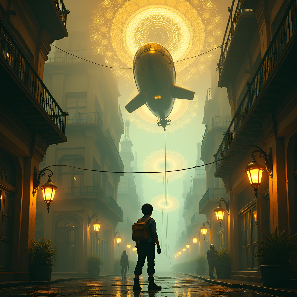 PromptSin's tweet image. When life gives you giant floating balloons, make it a city adventure! 🎈✨ #FuturisticVibes