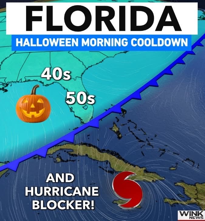 MattDevittWX's tweet image. FLORIDA HALLOWEEN COOLDOWN! 🎃
Get ready for a real Fall front to drop temperatures *and* block us from Hurricane #Melissa next week. By Halloween morning, most of the state will be waking up to 40s and 50s with lower humidity. Enjoy!