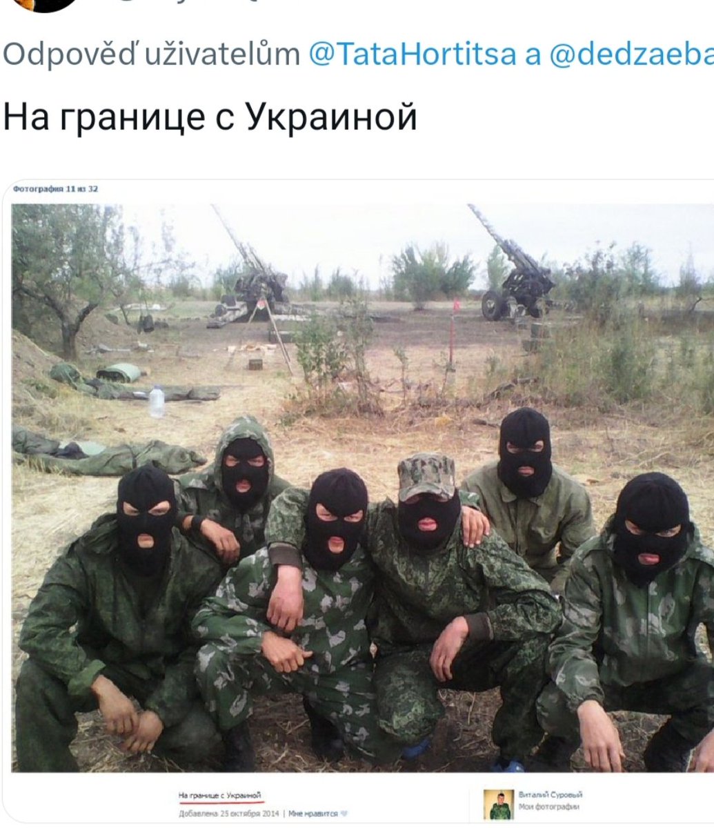 Matt_povalec's tweet photo. @pavla_pe @verysek22 Víte kdo je tohle? Rusáci na hranicích Ukrajiny v roce 2014. Sami se vyfotili a dokonce fotku zveřejnili. Rozdmýchávali tam konflikt celku dobu. https://t.co/PAK7QX4jmQ
