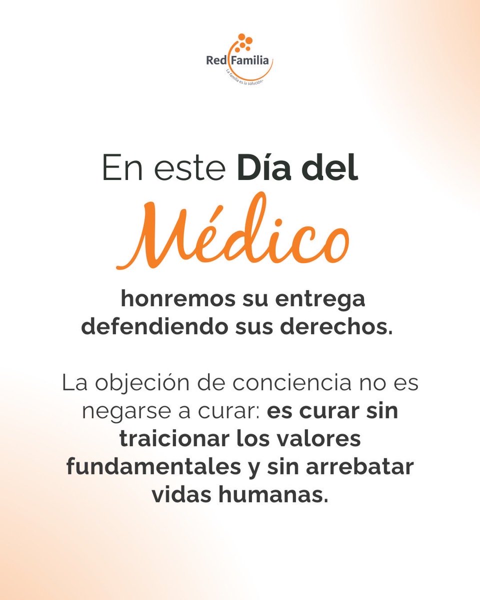 🩺 Hoy conmemoramos el Día del Médico.

En Red Familia reconocemos y agradecemos a quienes dedican su vida a cuidar la salud y la dignidad de cada persona. 👨‍⚕️👩‍⚕️

En este Día del Médico, honremos su entrega y defendamos su libertad. 🙌

#DíaDelMédico #SíALaObjeciónDeConciencia