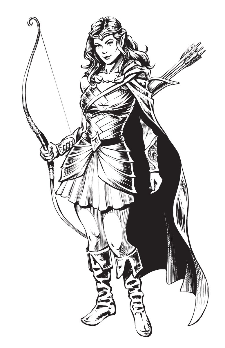 Finished inks for Chandora, the queen of elf tropes.