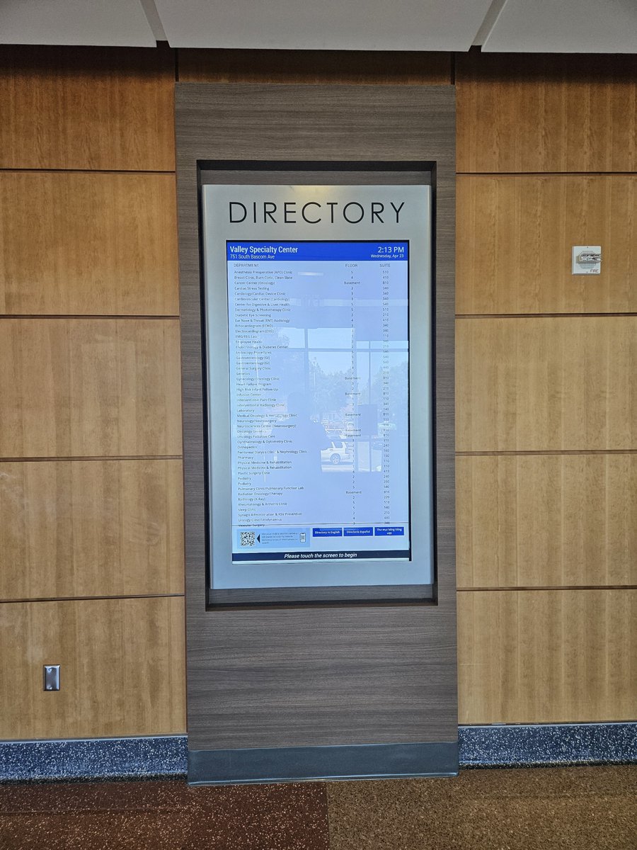 touchsource's tweet image. Navigating a healthcare facility should be simple, calming, and intuitive and this TouchSource directory delivers just that.

(Pictured: Pantella Surface Wall Mounted 65&quot; digital display for Santa Clara Valley Health and Hospital Systems)
na2.hubs.ly/H01JLf70