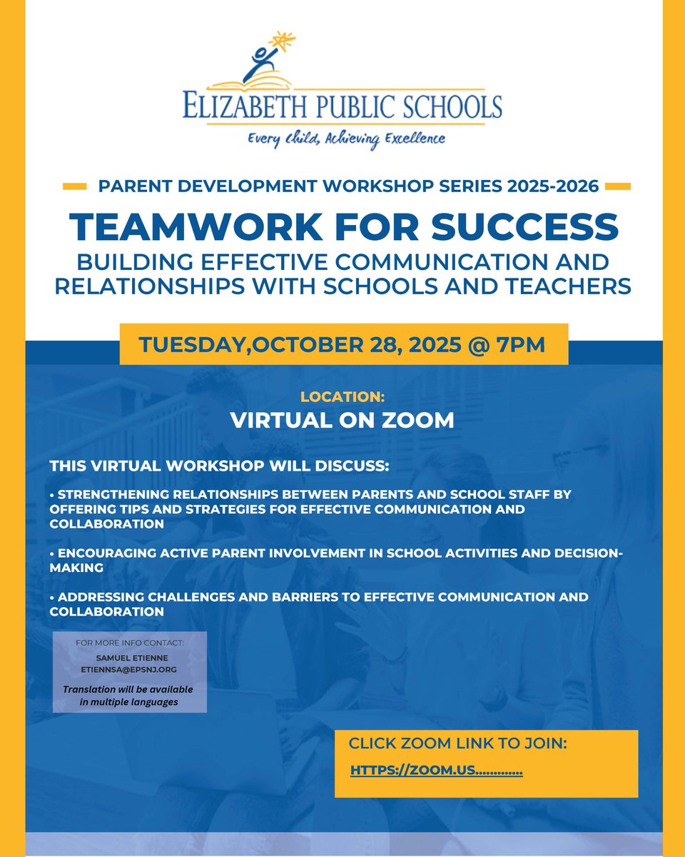 Team Work for Success - Parent Development Workshop
epsnj-org.zoom.us/j/94888444527