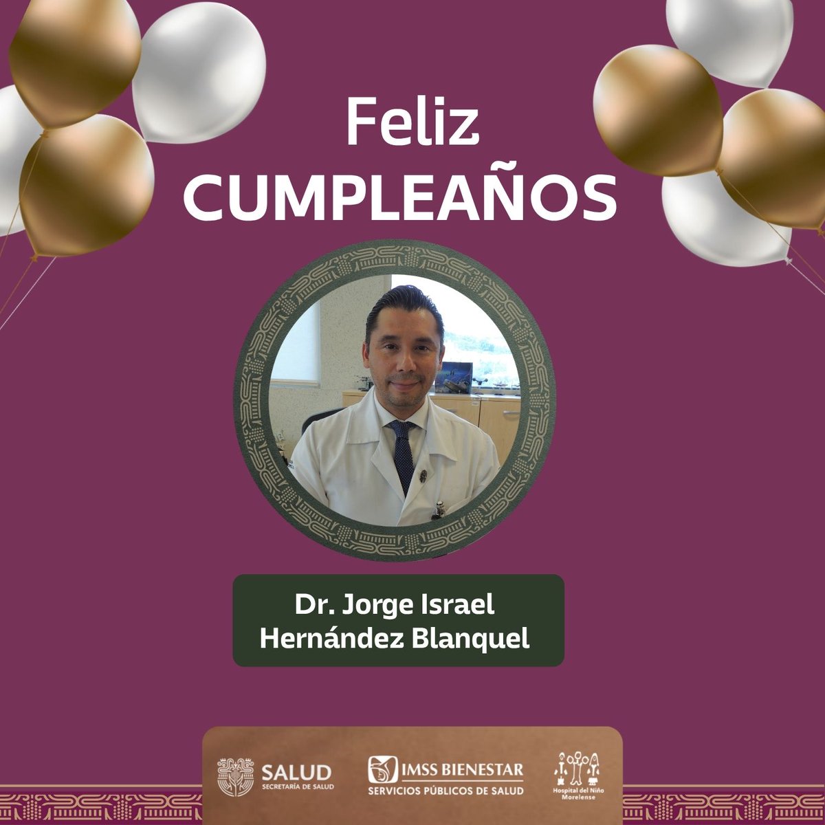 El equipo del <a href="/HnmMorelos/">HnmMorelos</a> felicita al Dr. Jorge Israel Hernández Blanquel, director general de este hospital, con motivo de su cumpleaños. 🎂
Deseamos que sea un día rodeado del cariño de los suyos. ¡Felicidades!👏