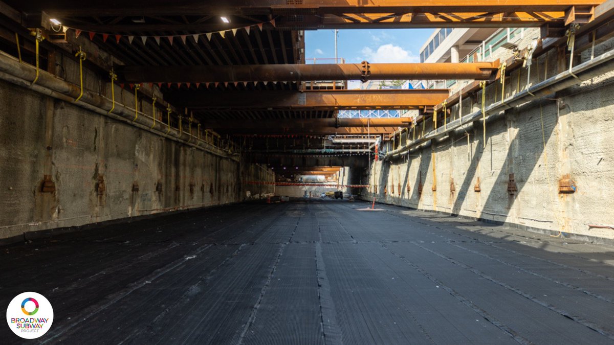 This section of the Arbutus Station roof, between Cypress &amp; Maple streets, is covered by a black waterproofing membrane that will keep the station dry.

Crews are now placing gravel &amp; soil in the area between the station roof &amp; the street. This process is called backfilling.