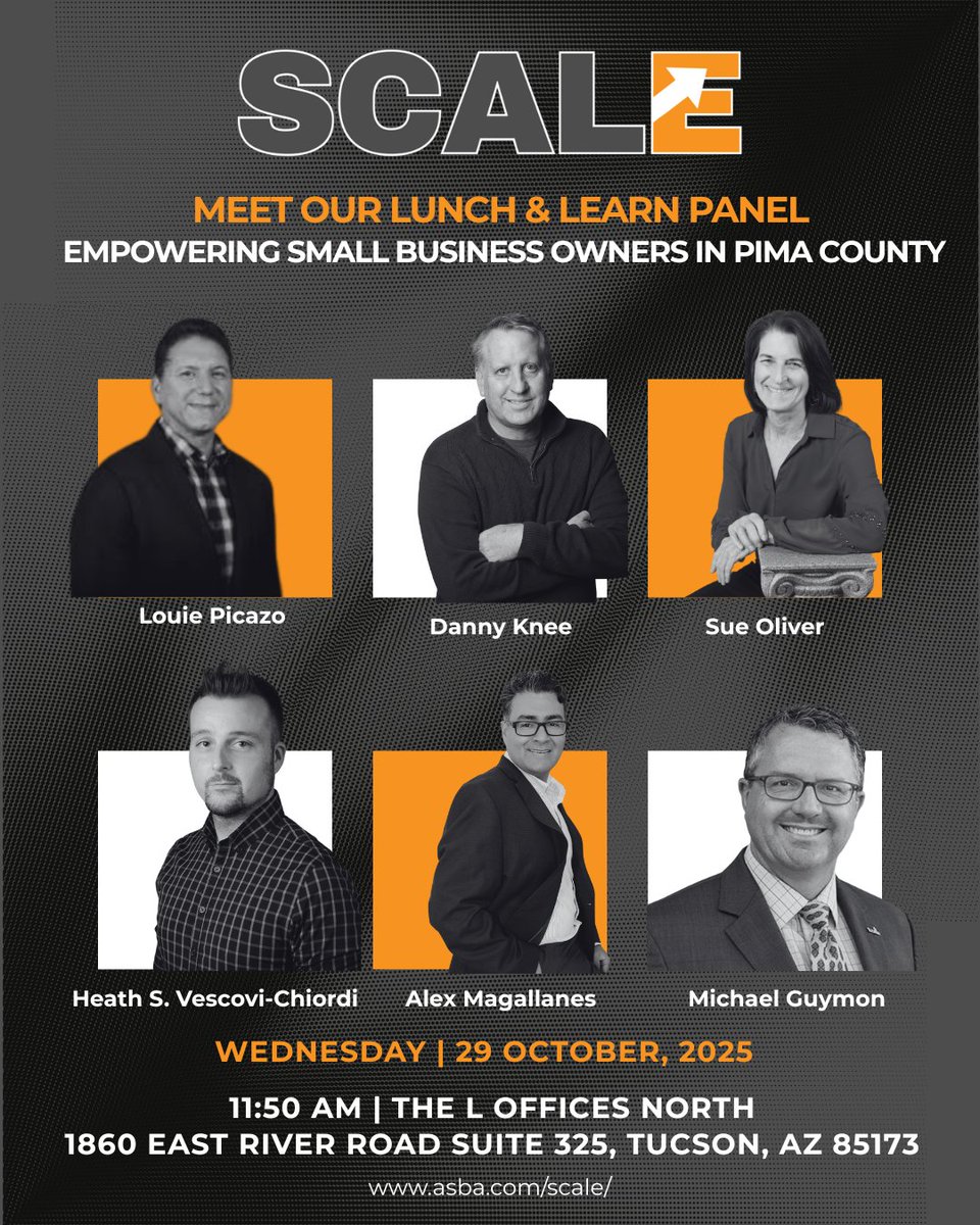Empowering Local Entrepreneurs Through Knowledge, Connection &amp; Opportunity!

Join us in Tucson on Wednesday, October 29 for an exciting stop on ASBA’s SCALE Roadshow—a powerful, hands-on event designed to uplift small business owners across Pima County!  bit.ly/3Jd1jvg