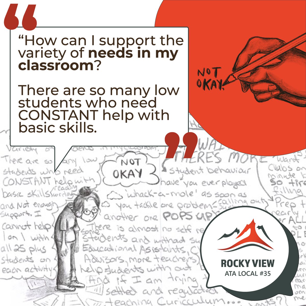 Public education is NOT OKAY.

We ask you to reflect, recognize the emotional toll, and take a stand for the future of public education.
📢 Share our messages.

📚 Get informed.

✊ Advocate fiercely.

Support public education. Support our future.
#Red4EdAB #AlbertaTeachers