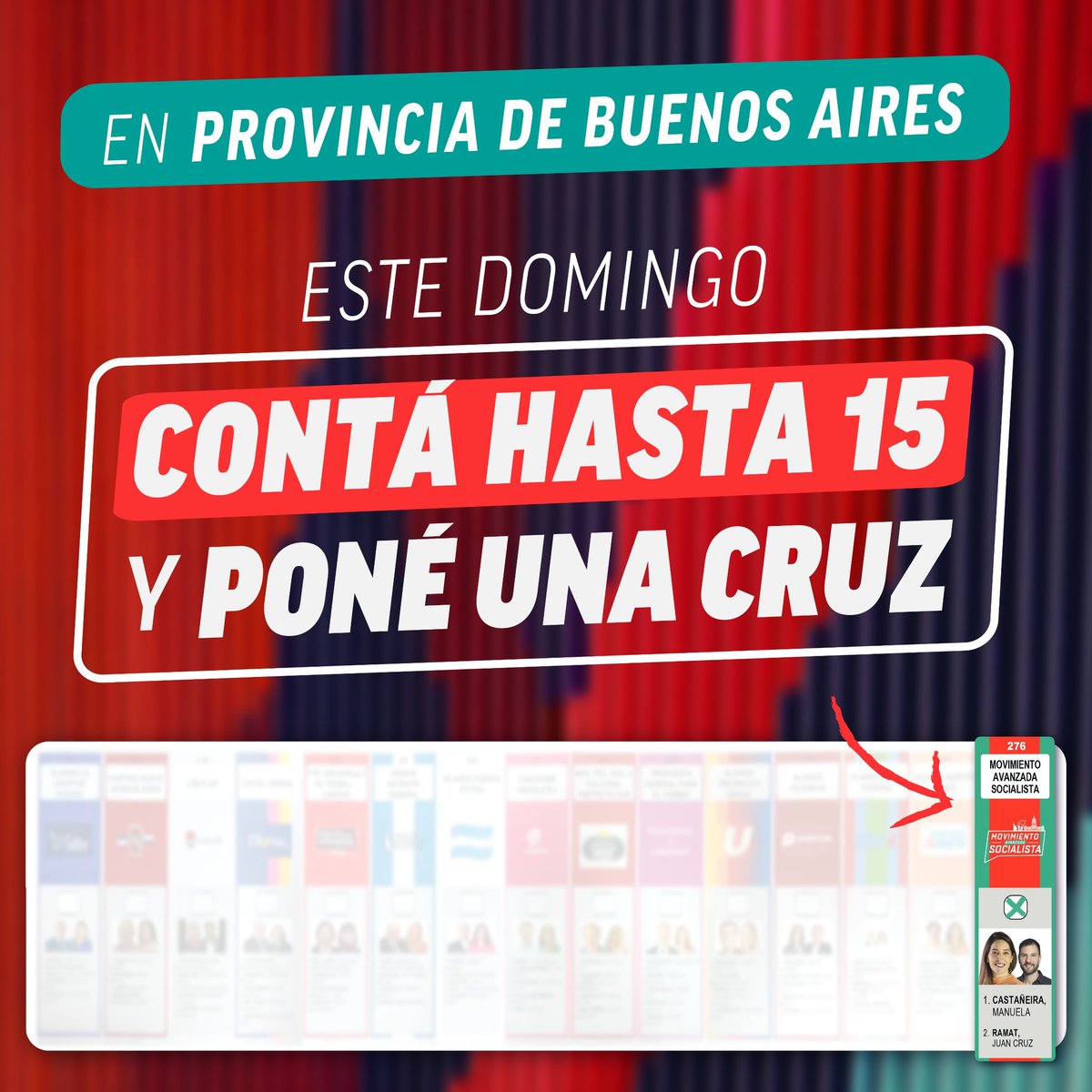 Para que haya nuevas voces en el Congreso y una laburante como vos 🔥
Este domingo contá hasta 15 y pone una cruz para acompañarnos con tu voto 💪🏽
