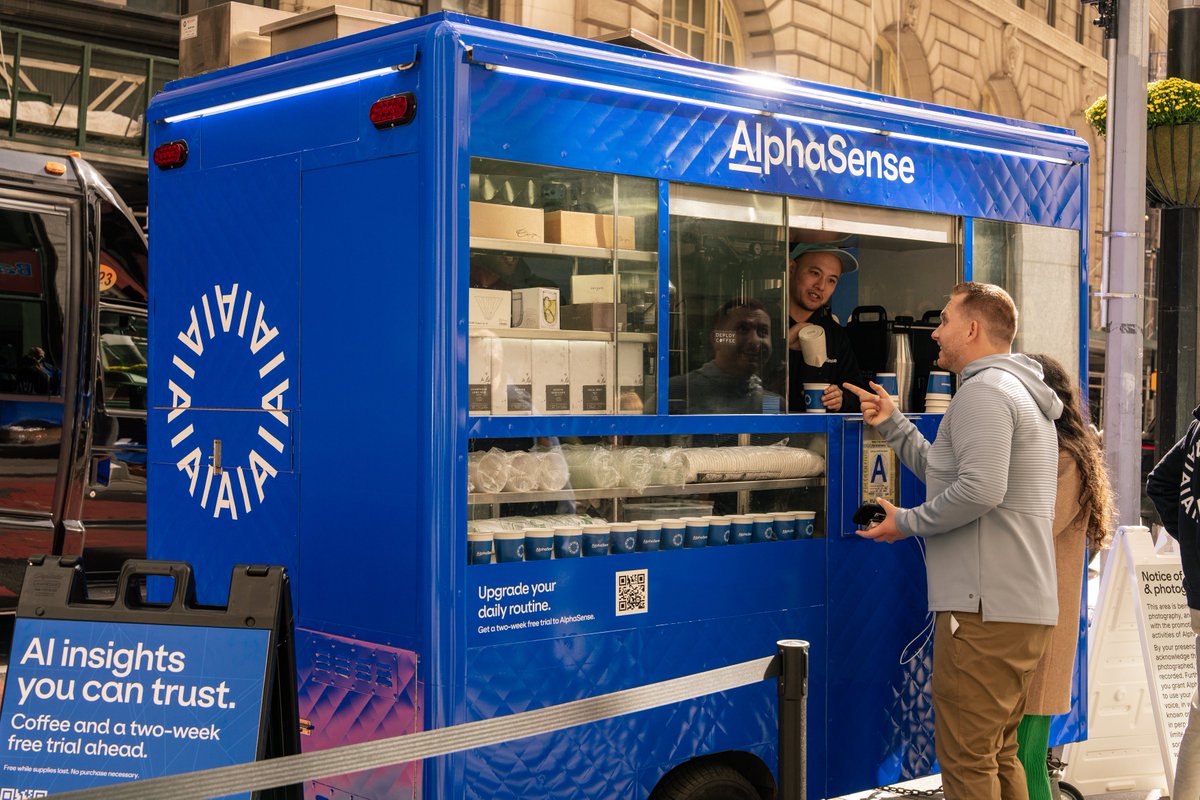 AlphaSenseInc's tweet photo. 🎵 If you can make it here, you can make it anywhere. 🎵

☕ Our pop-up coffee cart hit the streets today to serve up lattes with a side of actionable AI insights. We set out to spark conversations about making educated decisions with confidence in the heart of the Financial District.

🗽 And wow did NYC deliver! We’re energized by all the new friends we made today and grateful for the chance to introduce AlphaSense to so many new people. Be sure to stay tuned...the cart may make a return appearance soon...