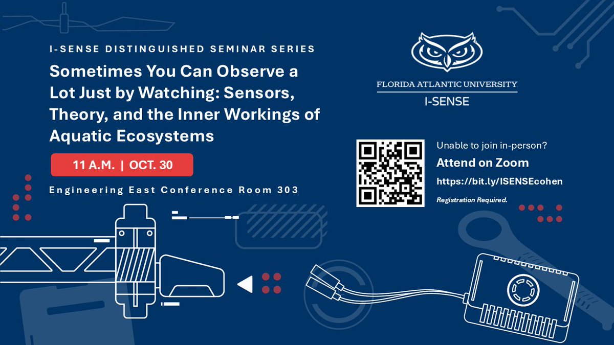 I-SENSE Distinguished Seminar Series continues with Matt Cohen, Ph.D., from <a href="/UF/">FLORIDA</a> to discuss the application of sensors in monitoring and measuring aquatic ecosystems, as well as what we need to better manage water resources.

Join in-person or on zoom: bit.ly/ISENSEcohen