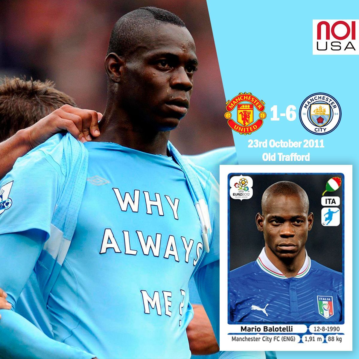 Today, we celebrate Balotelli's infamous "Why Always Me?" moment! 😂 It was Oct 23, 2011, when he scored vs. Man Utd &amp; asked the legendary question.

Finding that iconic Panini moment is peak, hilarious nostalgia!

#panini #Balotelli #WhyAlwaysMe #MCFC #Derby