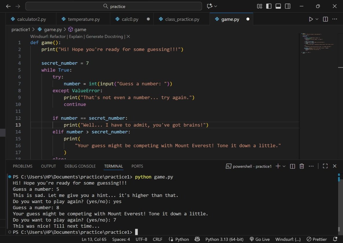 Hyzar9907's tweet image. Today's Python project… I’ll definitely laugh at this later 😏
#Python #Coding #buildinpublic