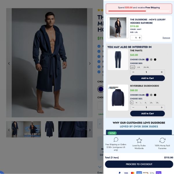 Dynamaticapp's tweet image. Cart is so important! It’s why we spent so much time building out cart capabilities in Dynamatic so that carts like we have for Dude Robe and Swoverals are possible! 
I don’t know of another #shopify app that can do anything close to this!