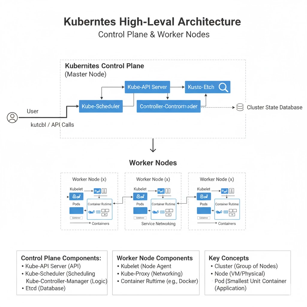 e_opore's tweet image. Kubernetes Architecture & Components
 Overview
Kubernetes (K8s) is an open-source container orchestration platform that automates the deployment, scaling, and management of containerized applications. It follows a master-worker node architecture for control and execution.…