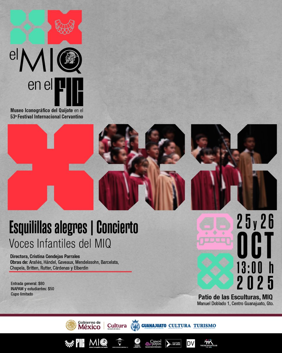 El coro Voces Infantiles del MIQ cierra nuestra programación especial por Cervantino. Acompáñanos en sus presentaciones este fin de semana. Boletos a la venta el día del concierto. #MIQenFIC #53FIC