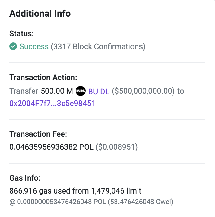 0xAishwary's tweet image. Holy Fuck! 

Someone just deposited $500M USD in BUIDL on @0xPolygon!