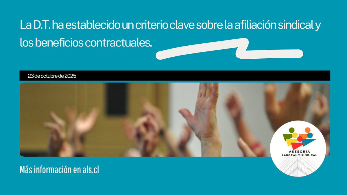 Nuevo dictamen de la DT (Ord. 693) aclara situación de beneficios y afiliación.
Si 1 trabajador con extensión de beneficios se afilia a otro sindicato, prima el contrato colectivo de su nueva organización 
Lee + aquí als.cl/2025/10/22/nue…