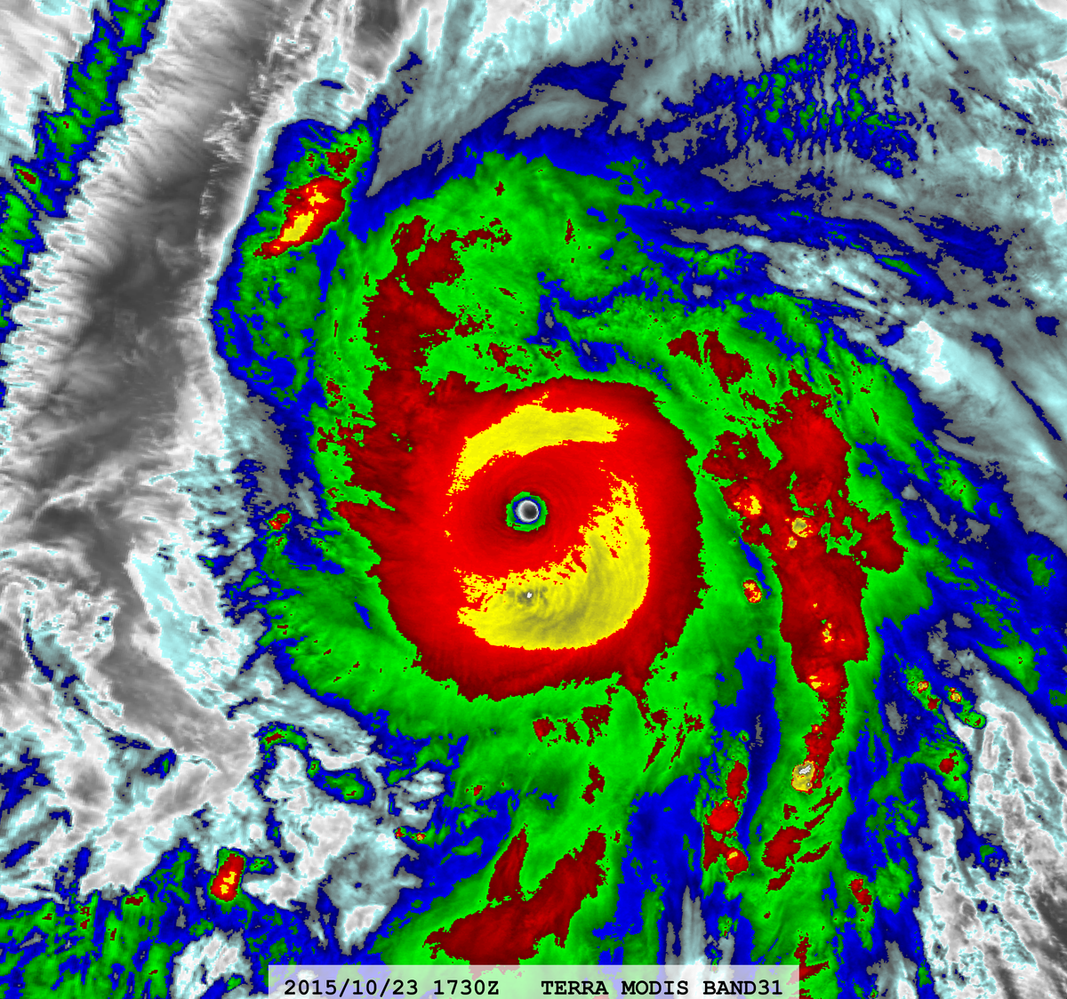 zeb199818's tweet photo. Hurricane #20L #Patricia 10-year Anniversary
Satellite: #TERRA #MODIS
Channel :
BAND-27 (6.715 µm)
BAND-31 (11.030 µm) 1-km
Time : 2015/10/23 1730Z
Eye Temp (IR) : 25.72876 °C
Eye Temp (WV) : -9.074 °C
CPA : ~310 km
Aircraft Observation :
1733Z 883mb/45kt FL 192KT https://t.co/8OhFjRxoSW