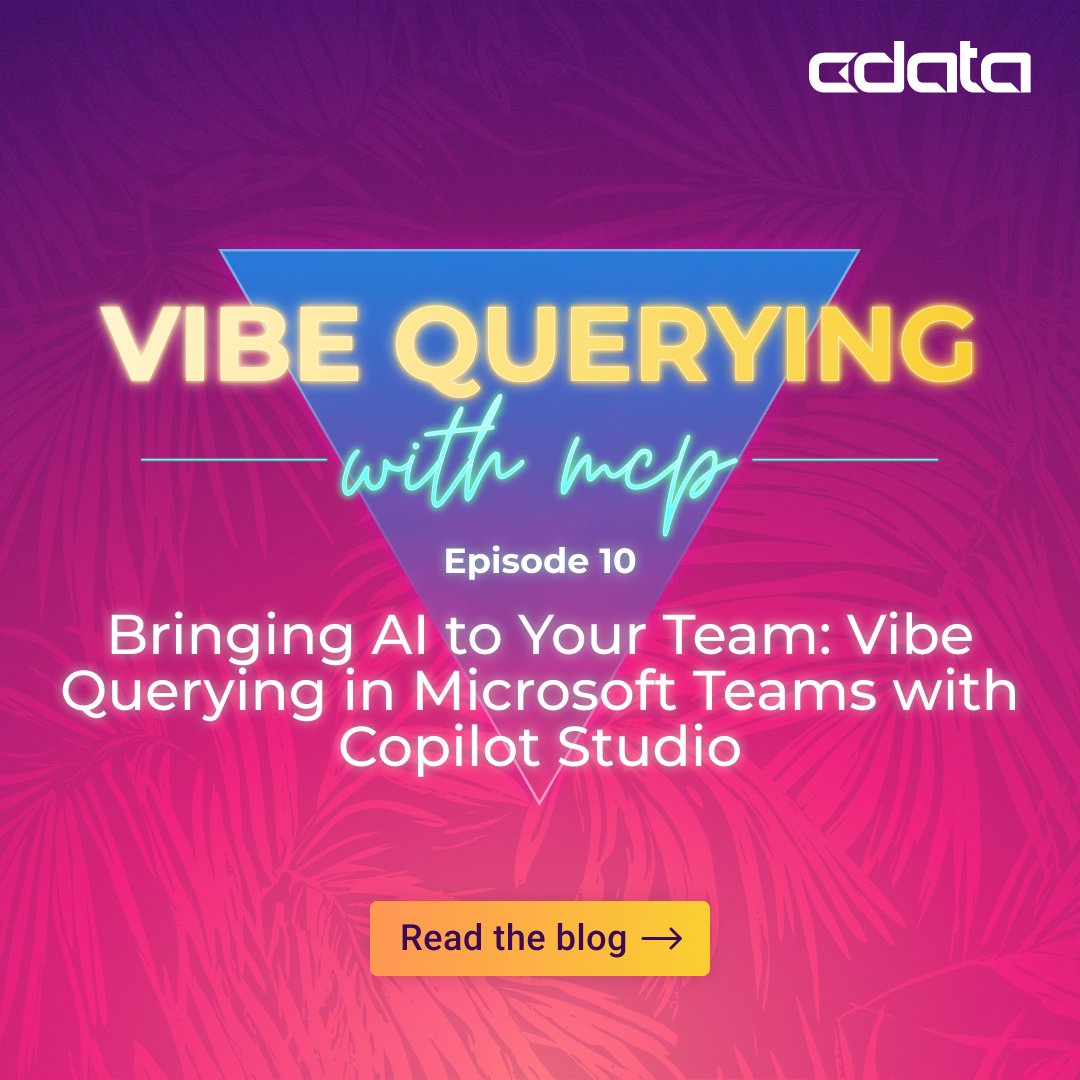 cdatasoftware's tweet image. Episode 10 of our #VibeQuerying series is live! 🎉 See how you can build a conversational #AI agent in Microsoft Teams that spans live data from tools like Salesforce + Zendesk — & automates workflows w/ one simple prompt: bit.ly/48HGqCP
#CData #MCP#TeamProductivity