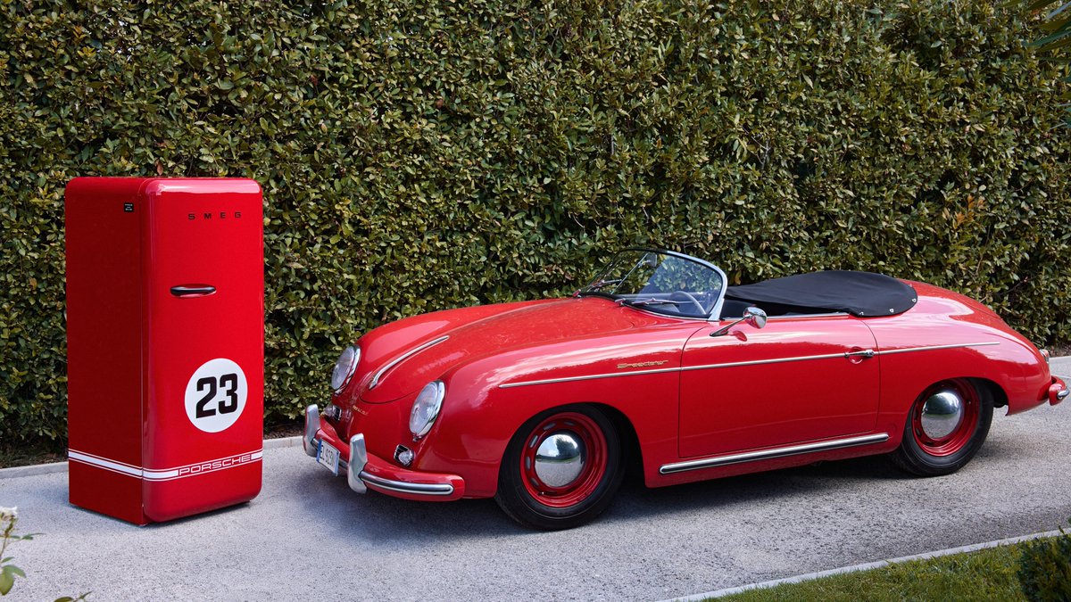 eth_porsche's tweet photo. Heard of The Fridge 917 Salzburg by Porsche x Smeg? It celebrates the 1970 Le Mans victory – in pure 917 Salzburg Red. Limited to 1,970 pieces. ❤️ https://t.co/7yGVx9UqMy