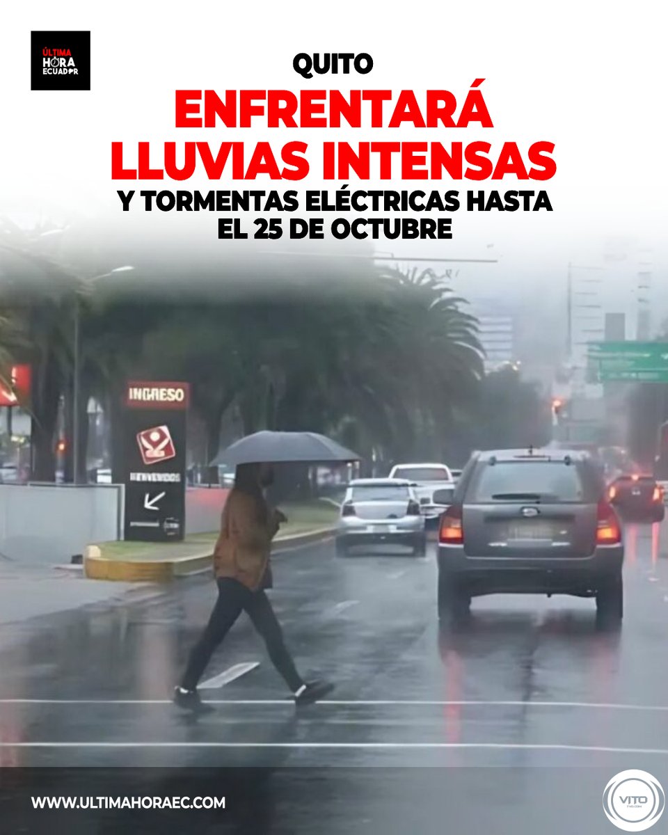El 'Inamhi' informó que hasta el 25 de octubre se registrarán lluvias intensas en Quito, especialmente en Los Chillos, Tumbaco, Yaruquí, Puembo, Checa y Nayón.

Se prevé acumulación de agua, posibles deslizamientos y afectación en la movilidad.