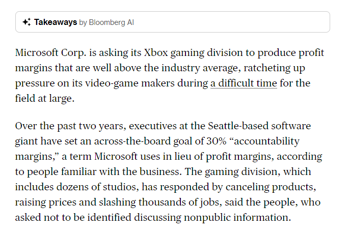 Los márgenes de ganancia que le exige Microsoft a Xbox explicaría el aumento de precios específicamente hablando del los planes de Game Pass.

No sería raro que veamos mas movimientos o medidas drásticas en el futuro