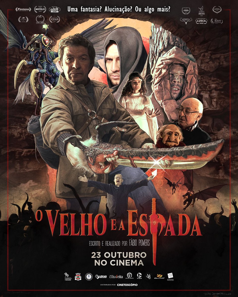 JayAFrias's tweet photo. Hoje, 23/10/25, é o culminar de anos de entrega a um projeto cinematográfico nascido de uma ideia mirabolante que se desenvolveu no limiar do ébrio e do demoníaco. 

'O Velho e a Espada' chega hoje aos cinemas portugueses, uma carta de amor ao cinema de género português-🧵 https://t.co/pv4nLETvXH