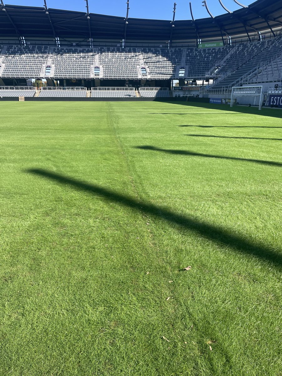 Ryegrass has been added and we’re ready for the championship stretch! One week under blankets and lights. Green blanket (4th pic, on right) was a bit more successful than the white blankets despite being in the shadiest part of the field. 4lbs per 1000