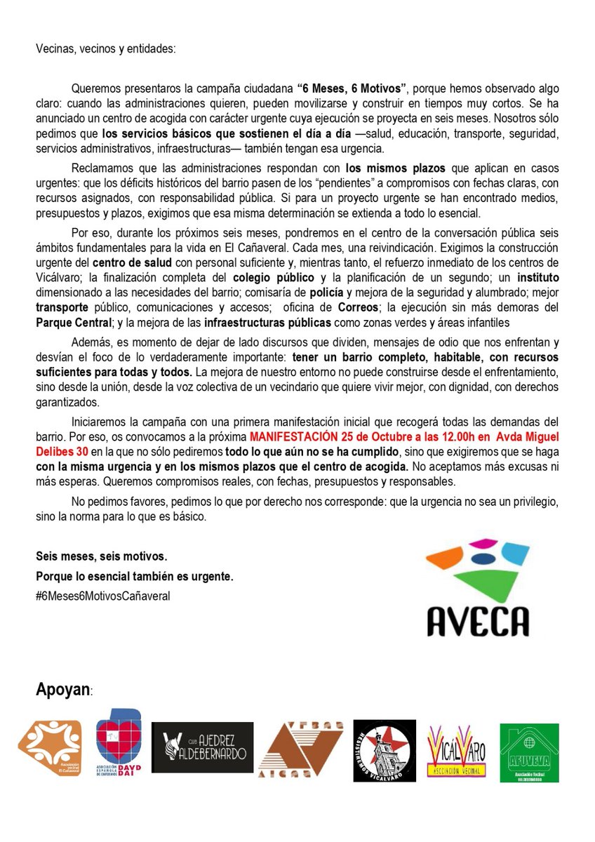 AVECA Asociación de Vecinos El Cañaveral Avanza tweet media