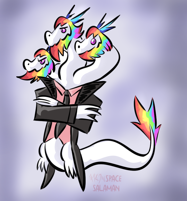 space_salaman's tweet image. suited 3gon —how do you like the new clothes? #dragon #ocs #hydra