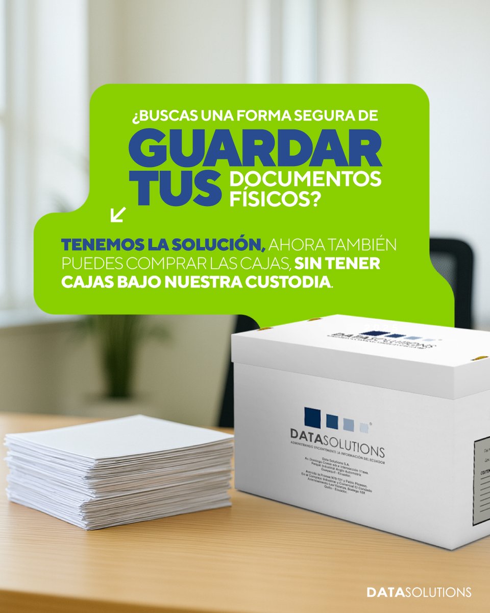 DatasolutionsSA's tweet image. 📦✨ ¡Buenas noticias!
No solo custodiamos tus documentos, ahora también puedes comprar nuestras cajas y usarlas donde tú necesites.
✅ Resistentes
✅ Seguras
✅ Diseñadas para proteger tus archivos físicos
#DataSolutions #GestionDocumental #CajasDeArchivo #OrganizaTuOficina