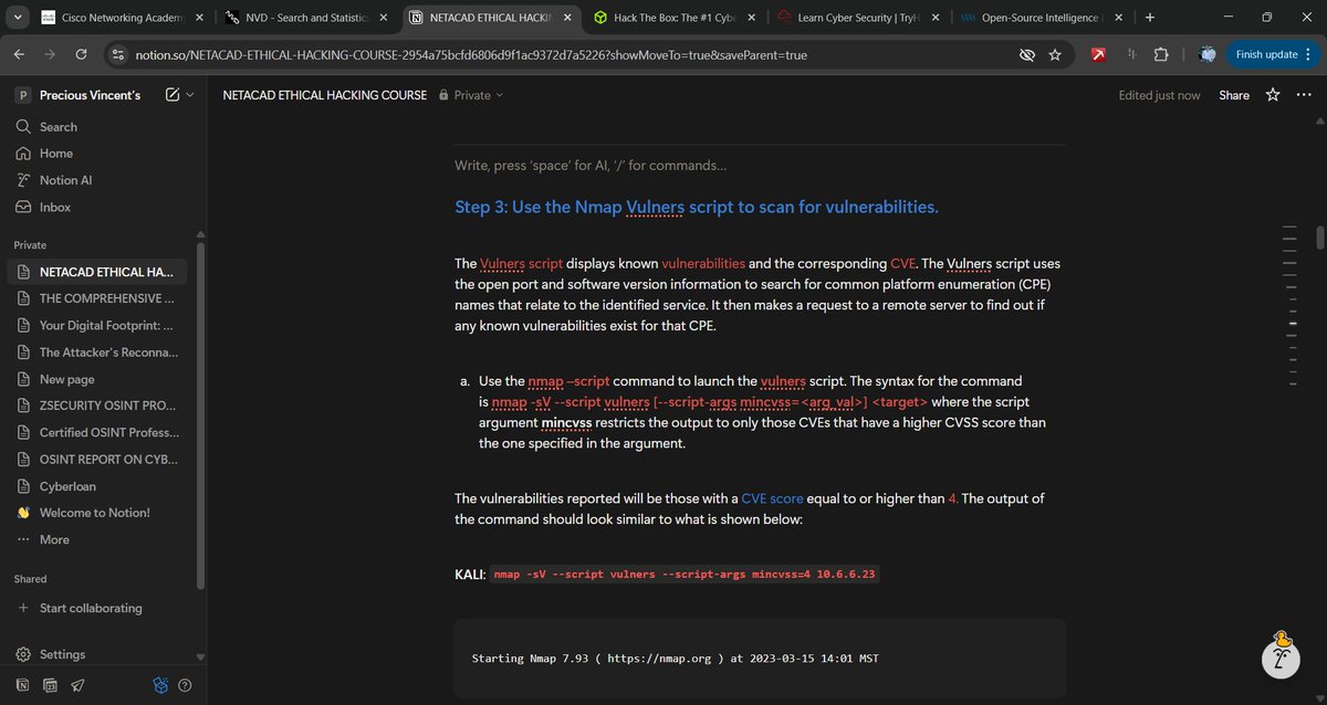 d4rk_intel's tweet image. Lately, I have embrace digital note-taking. Using @NotionHQ has been a good feat as it heighten the practical approach to my course. Would roll this up later into a PDF for future reference - maybe with unification of other essential aspects.
#Cybersecurity #OSINT