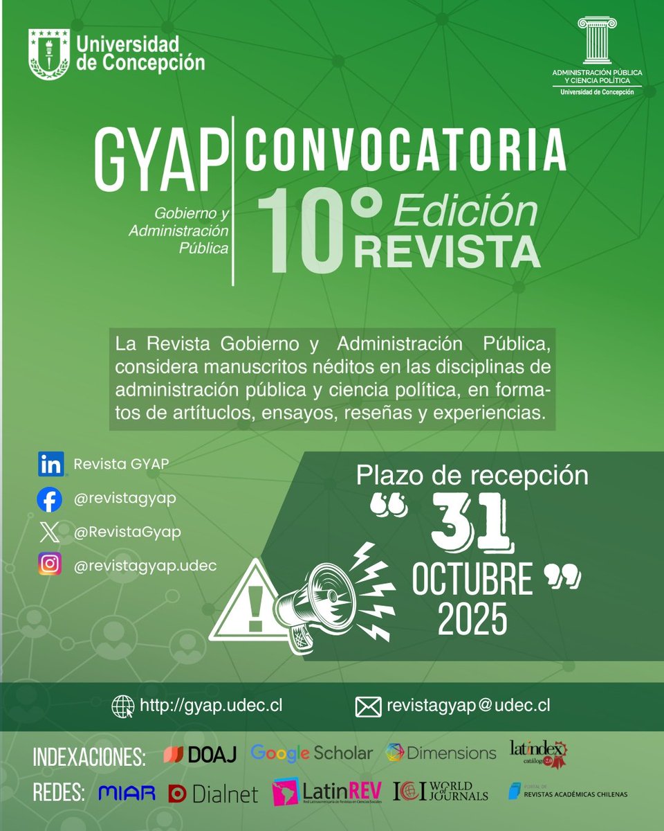 Aun estas a tiempo de enviar tu manuscrito a evaluación para el N°10 de nuestra revista. Revisa las bases de edición en gyap.udec.cl