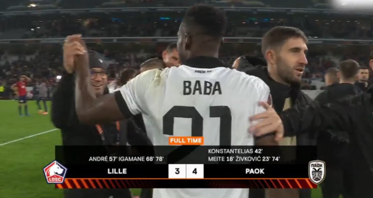 Trois buts d'anciens de Benfica pour s'imposer face à Lille... fallait bien la loi de l'ex mais personnalisé à moi 🤡 #LOSCPAOK 

Et bravo à l'arbitre, homme du match.

#UEL #EuropaLeague