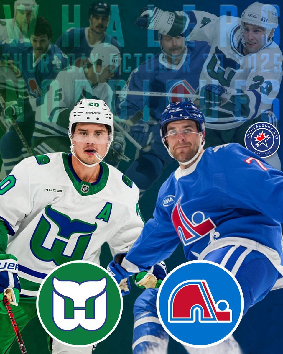 sportslogosnet's tweet image. The nostalgia meter will hit record highs tonight in the NHL when the Colorado Avalanche and Carolina Hurricanes take us back to the 1980s, with both clubs suiting up in the uniforms of their former homes. The Avs, celebrating their 30th anniversary, will wear the old blue Quebec…