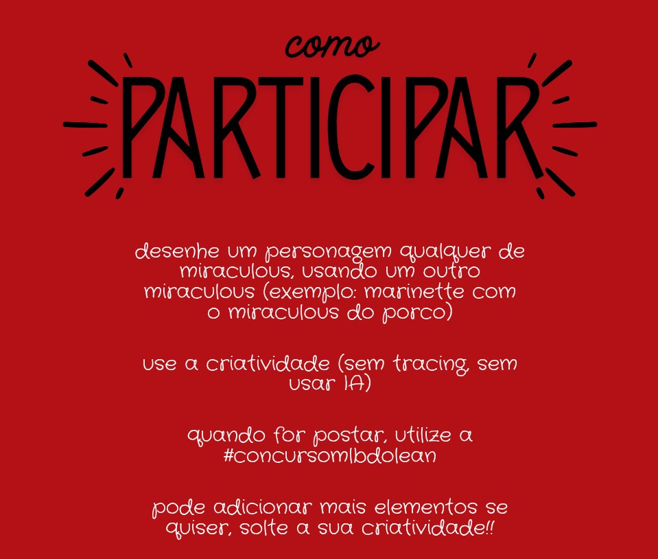 leohitmsoft's tweet image. ‼️ CONCURSO DE ARTE ‼️
oii miraculers, resolvi fazer um concurso de artes pros desenhistas do fandom de miraculous, espero q vcs participem e gostem :)
Mais informações nas imagens abaixo 
lembrando que: tracing/IA é proibido
usem a #concursomlbdolean