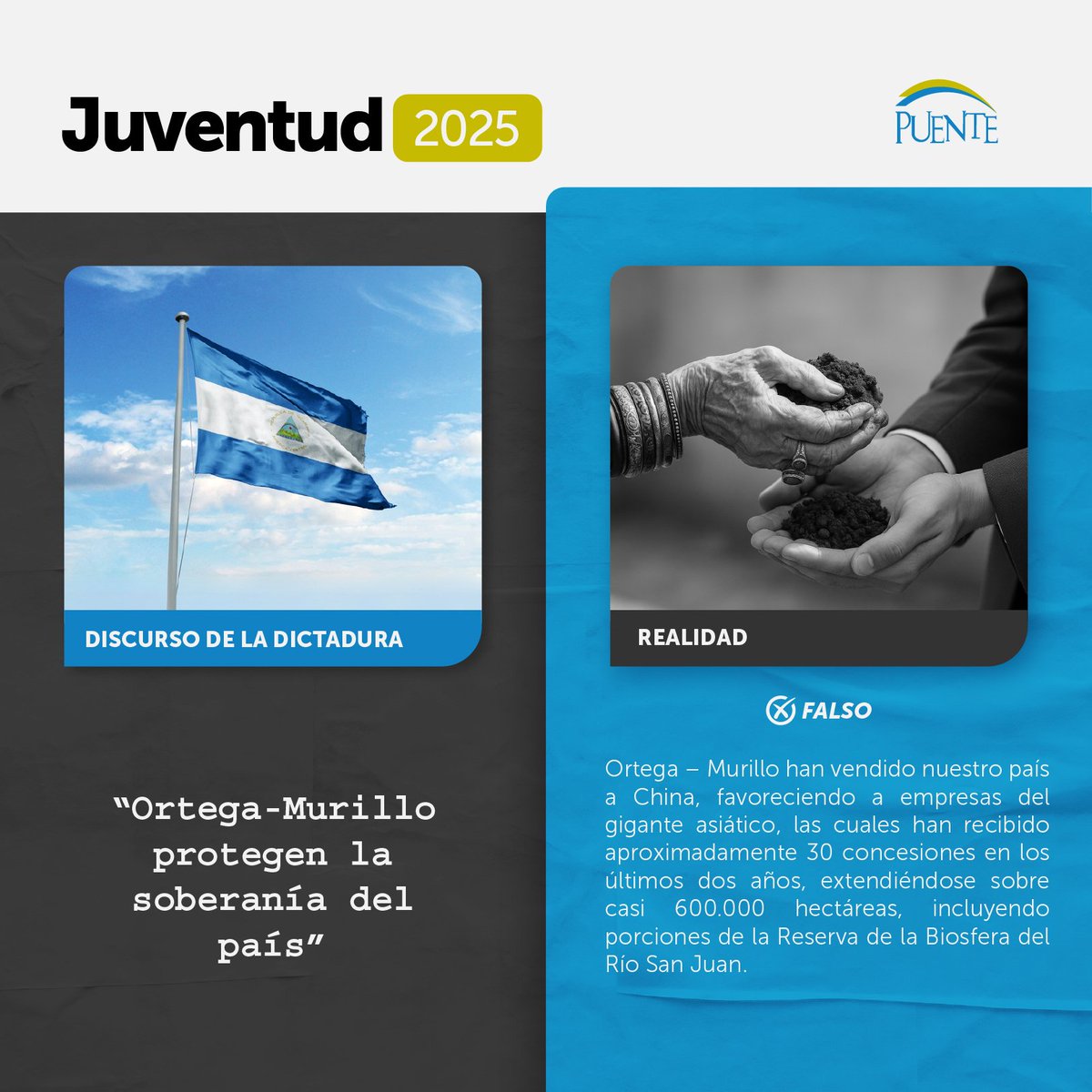 movpuente's tweet photo. 🚨 El régimen Ortega-Murillo que tanto se vanagloria por la supuesta defensa de la soberanía nacional, es el mismo régimen que ha entregado nuestro país a las empresas chinas para que exploten nuestros recursos naturales. #SOSNicaragua 🇳🇮 https://t.co/9LAAnVttaZ