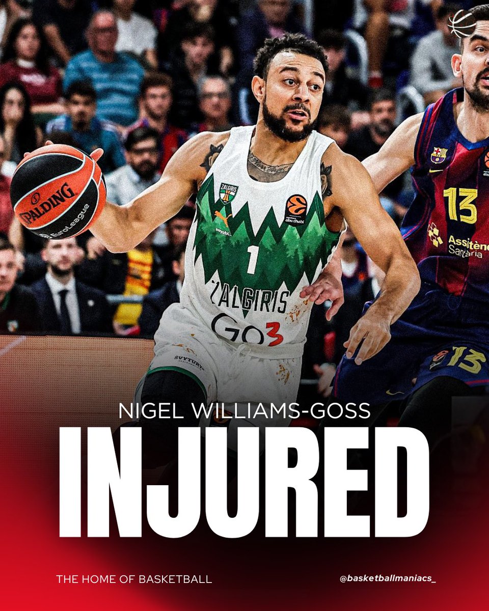 bballmaniacs_'s tweet image. Zalgiris Kaunas guard Nigel Williams-Goss left the EuroLeague game against FC Barcelona early in the first quarter with a hamstring injury👀

#zalgiris #goss #olympiacosbc #paobc #euroleague